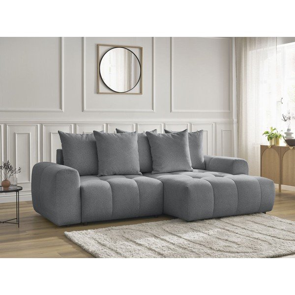 Siva raztegljiva kotna sedežna garnitura iz šenilje s prostorom za shranjevanje (desni kot/z ležalnikom) Roxelane – Bobochic Paris-image-3