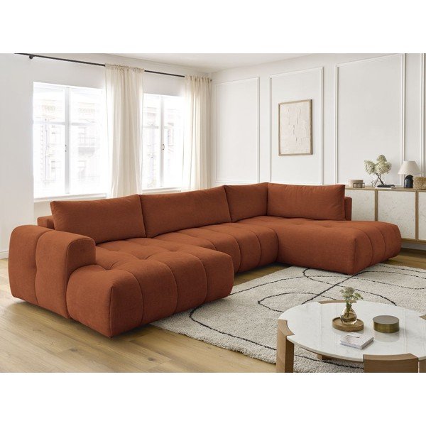 Opečnato oranžna raztegljiva/s prostorom za shranjevanje kotna sedežna garnitura (desni kot/v obliki črke "U") Fuji – Bobochic Paris-image-1