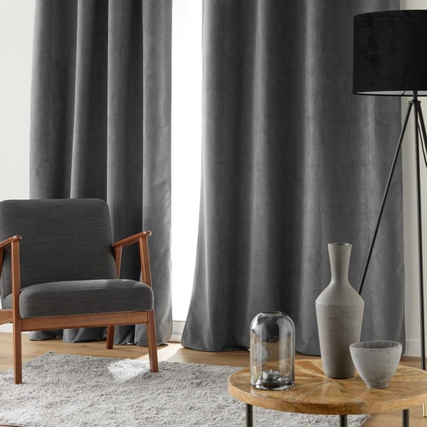 Antracitno siva žametna zavesa 140x260 cm Olympe – douceur d'intérieur-image-2
