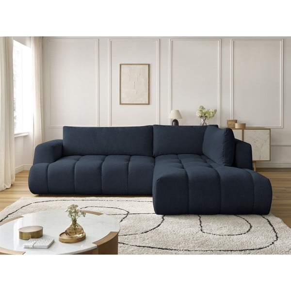 Temno modra raztegljiva/s prostorom za shranjevanje kotna sedežna garnitura (desni kot/v obliki črke L) Fuji – Bobochic Paris-image-1