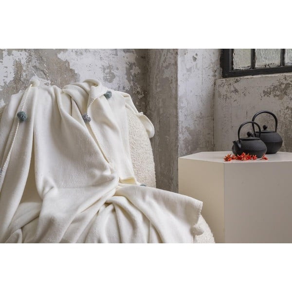 Kremno belo pregrinjalo iz flisa 150x200 cm Pom Pom – Mijolnir-image-4