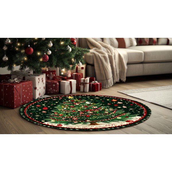 Zelena okrogla preproga z božičnim motivom ø 120 cm – Conceptum Hypnose-image-2