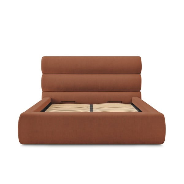 Oranžna oblazinjena zakonska postelja s prostorom za shranjevanje in letvenim dnom 180x200 cm Jagna – Bobochic Paris-image-3