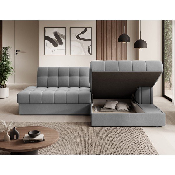 Siva žametna raztegljiva kotna sedežna garnitura (desni kot/z ležalnikom) Blezalt – ELTAP-image-4