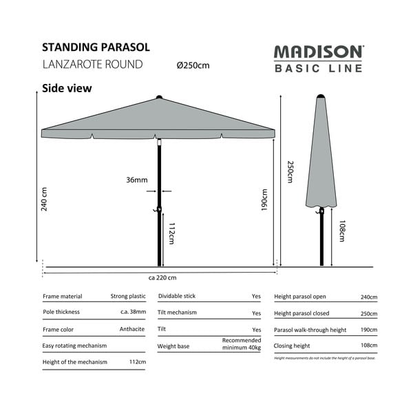 Zeleni senčnik ø 250 cm Lanzarote - Madison-image-1