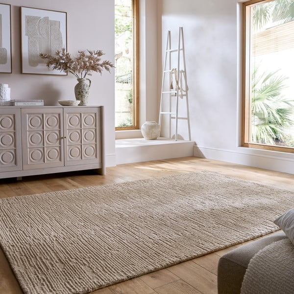 Bež ročno tkana volnena preproga 120x170 cm Harris Boucle – Flair Rugs-image-1