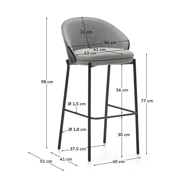Črno-siv barski stol (višina sedeža 77 cm) Eamy – Kave Home-image-3