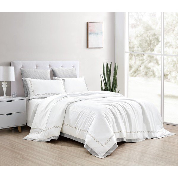 Bela podaljšana posteljnina za zakonsko posteljo iz bombažnega satena z rjuho 6-delna 240x220 cm Diana – Mila Home Luxury