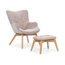 Svetlo rožnat fotelj z naslonjalom za noge iz rebrastega žameta Niko – Ropez