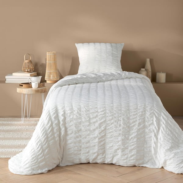Bela enojna posteljnina iz krepa 140x200 cm Plissia – douceur d'intérieur