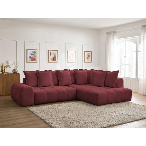 Bordo rdeča raztegljiva/s prostorom za shranjevanje kotna sedežna garnitura iz šenilje (desni kot/v obliki črke L) Everest – Bobochic Paris-image-1