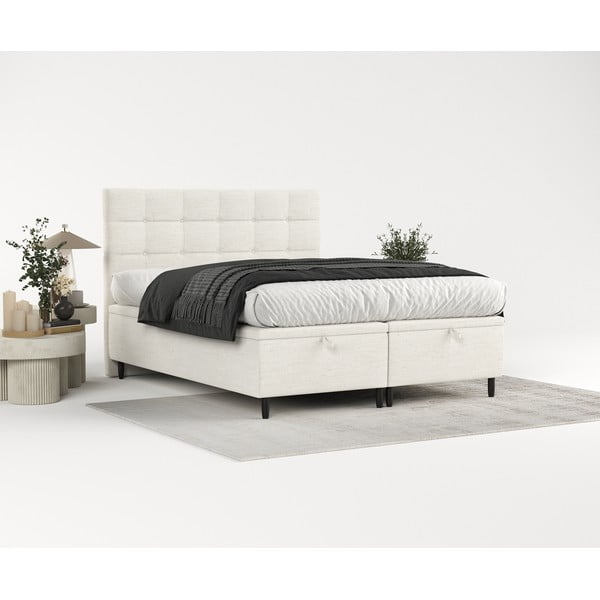 Kremno bela oblazinjena zakonska postelja s prostorom za shranjevanje 160x200 cm Senses – Maison de Rêve-image-4