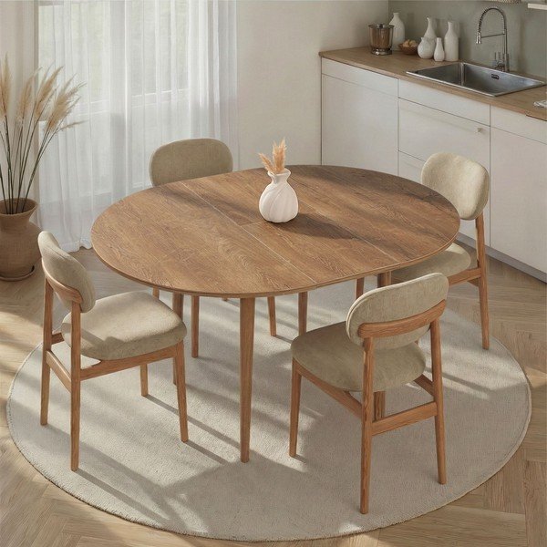 Okrogla raztegljiva jedilna miza z dodatno ploščo v hrastovem dekorju ø 100 cm Viona – Kalune Design-image-1