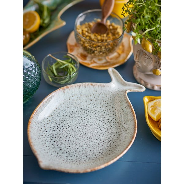 Modro-bež servirni krožnik iz kamenine Fleur – Bloomingville-image-4