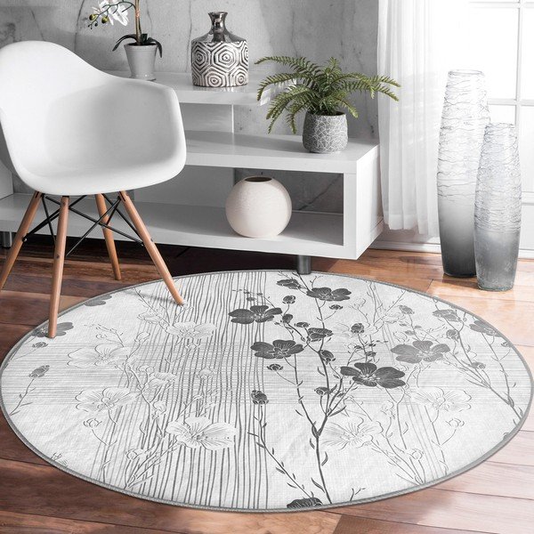 Siva pralna okrogla preproga primerna za robotski sesalnik ø 80 cm Comfort – Mila Home-image-3