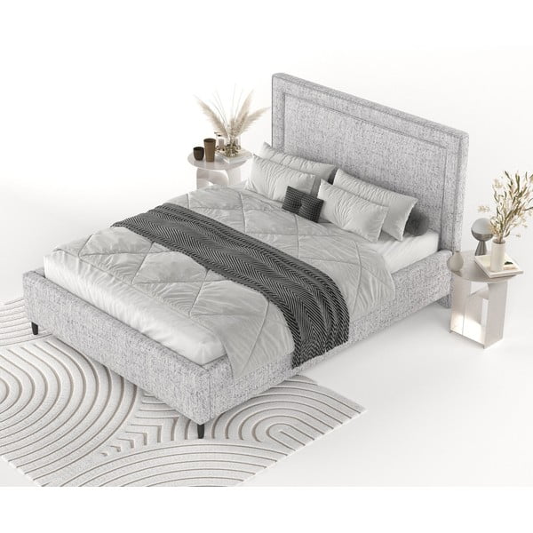Svetlo siva oblazinjena zakonska postelja s prostorom za shranjevanje z letvenim dnom 180x200 cm Baleine – Maison de Rêve-image-3