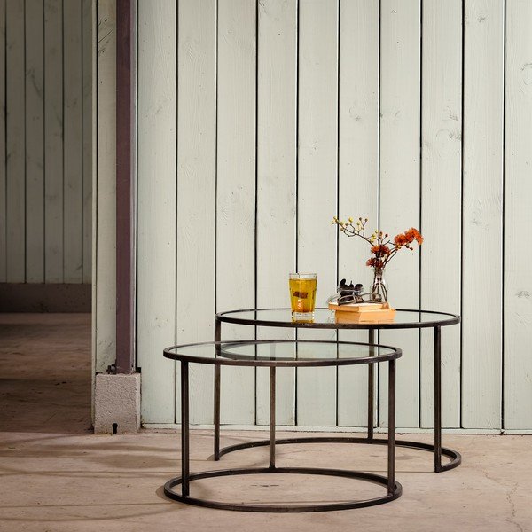 Sive okrogle steklene mizice v kompletu 2 kos ø 75 cm Duarte - Light & Living-image-1