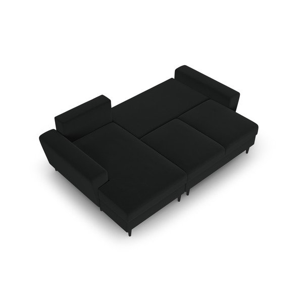 Črna žametna raztegljiva kotna sedežna garnitura s prostorom za shranjevanje (levi kot/z ležalnikom) Kyoto – Cosmopolitan Design-image-2