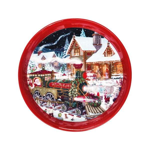Okrogel rdeč pladenj z božičnim motivom Brandani, ⌀ 38 cm
