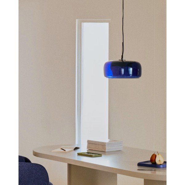 Temno modra LED viseča svetilka s steklenim senčilom ø 38 cm Reig – Kave Home-image-3