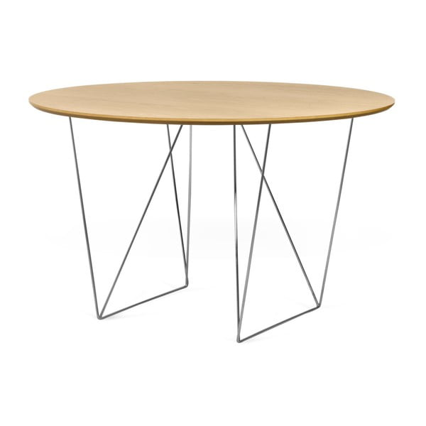 Jedilna miza iz hrastovega lesa s kromiranim podstavkom Symbiosis Row, ⌀ 120 cm
