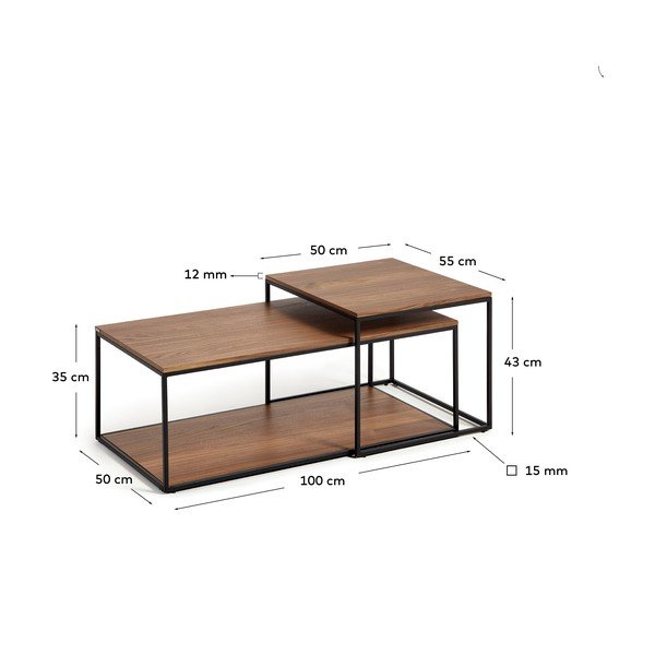 Rjave mizice z mizno ploščo v orehovem dekorju v kompletu 2 ks 50x100 cm Yoana – Kave Home-image-4