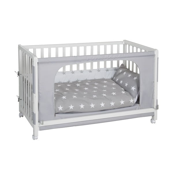 Bela otroška posteljica na koleščkih in z ogrodjem za baldahin 60x120 cm Little stars – Roba-image-1