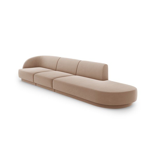 Bež žametna sedežna garnitura 302 cm Miley – Micadoni Home-image-3