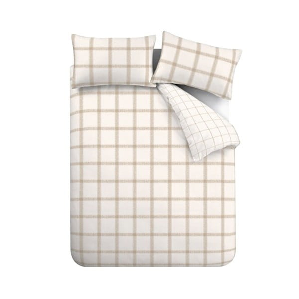 Bež bombažna posteljnina za zakonsko posteljo 200x200 cm Oxton Check – Bianca