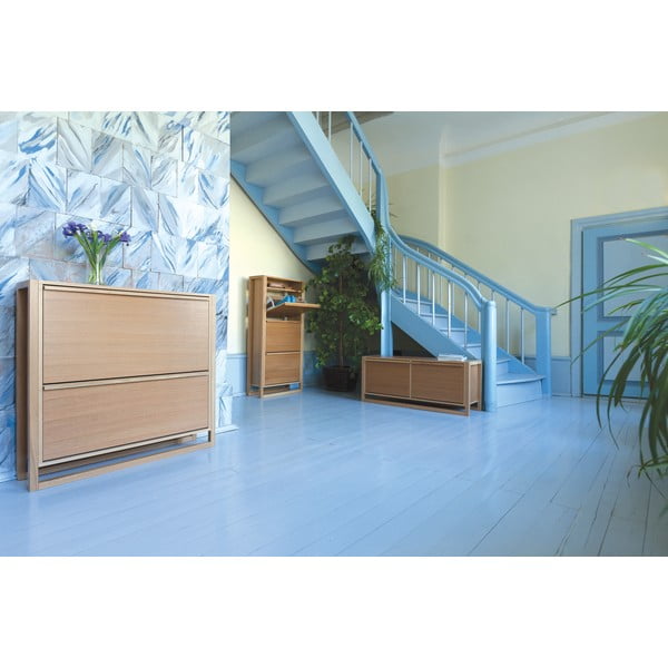 Preklopna omarica za čevlje v hrastovem dekorju s klopjo v naravni barvi NewEst – Woodman-image-1