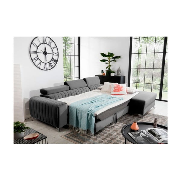 Siva žametna raztegljiva/s prostorom za shranjevanje kotna sedežna garnitura (desni kot/z ležalnikom) Grayson – ELTAP-image-4