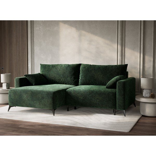 Temno zelena raztegljiva/s prostorom za shranjevanje kotna sedežna garnitura iz šenilje (levi kot/z ležalnikom) Leon – Maison de Rêve-image-4