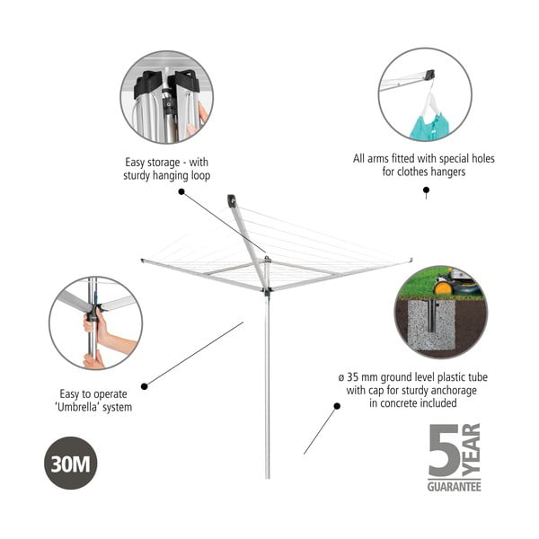 Vrtno stojalo za sušenje perila v srebrni barvi 30 m Essential – Brabantia-image-4