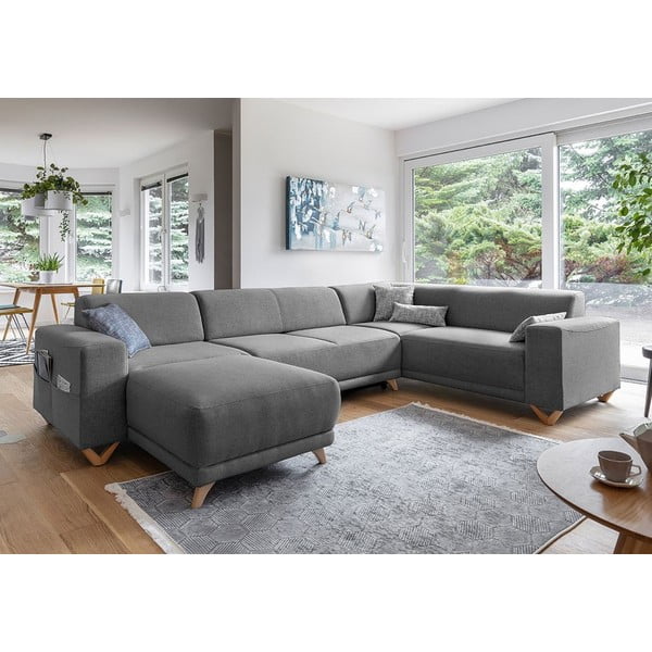 Siva raztegljiva/s prostorom za shranjevanje kotna sedežna garnitura (desni kot/v obliki črke "U") Classy Sophie – Miuform-image-3