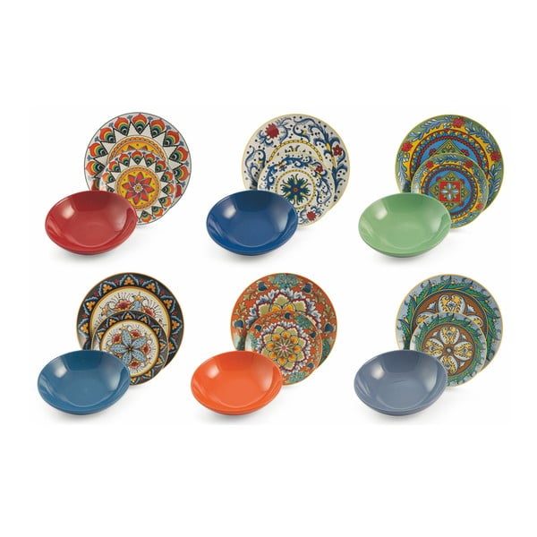 18-delni komplet barvnih krožnikov iz porcelana in keramike VDE Tivoli 1996 Renaissance