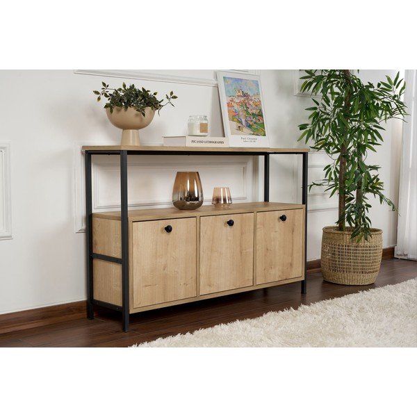 Stranska mizica v hrastovem dekorju v svetli naravni barvi 29,5x120 cm Solace – Kalune Design-image-1