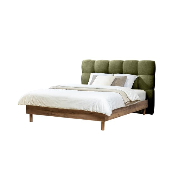 Zelena oblazinjena zakonska postelja z letvenim dnom 160x200 cm Kumo – Bobochic Paris