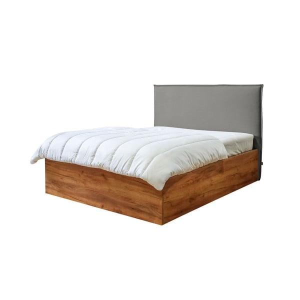 Siva/naravna zakonska postelja s prostorom za shranjevanje in letvenim dnom 140x190 cm Cara – Bobochic Paris