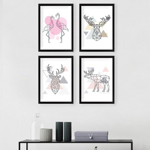 Slike v kompletu 4 ks 24x29 cm Geometric Animals – Wallity-image-1