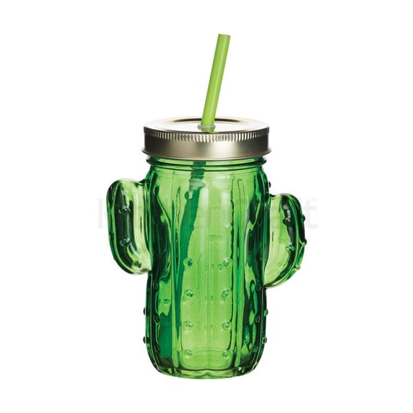 Zelen kozarec s pokrovom in slamico v obliki kaktusa Kitchen Craft