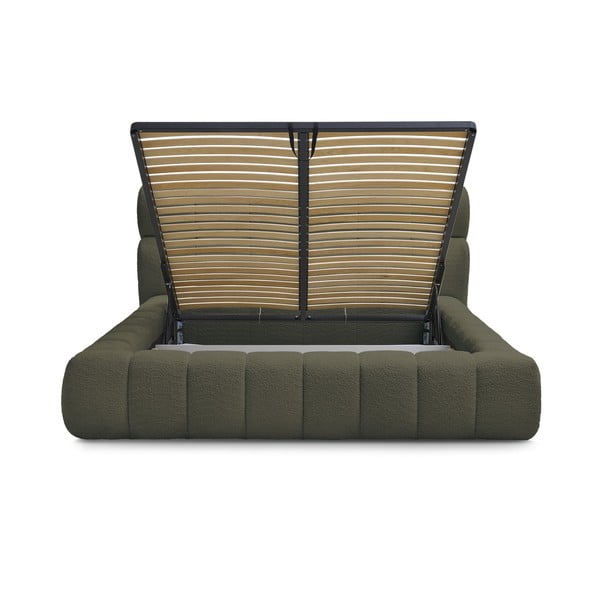 Zelena oblazinjena zakonska postelja s prostorom za shranjevanje z letvenim dnom 160x200 cm Mont Blanc – Bobochic Paris-image-3