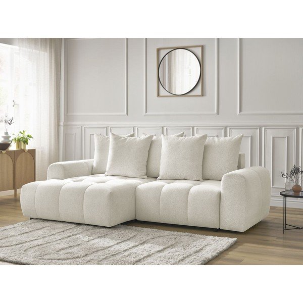 Bela raztegljiva kotna sedežna garnitura iz šenilje s prostorom za shranjevanje (levi kot/z ležalnikom) Roxelane – Bobochic Paris-image-3