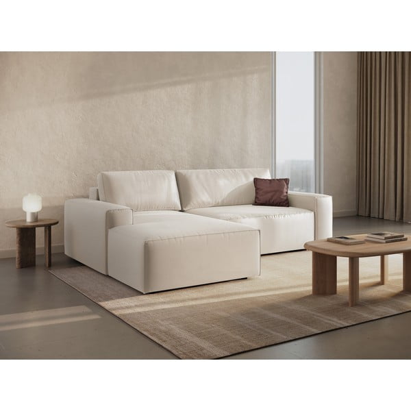 Bež žametna raztegljiva/s prostorom za shranjevanje kotna sedežna garnitura (levi kot/z ležalnikom) Jodie – Micadoni -image-2