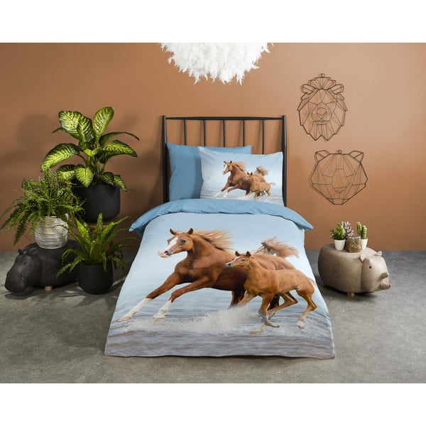 Modra enojna bombažna otroška posteljnina 140x200 cm Free – Good Morning-image-1