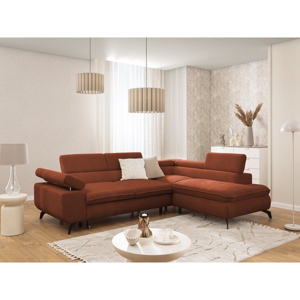 Kotna sedežna garnitura iz šenilje v barvi terakote (desni kot/v obliki črke L) Marbeya  – Ropez-image-1