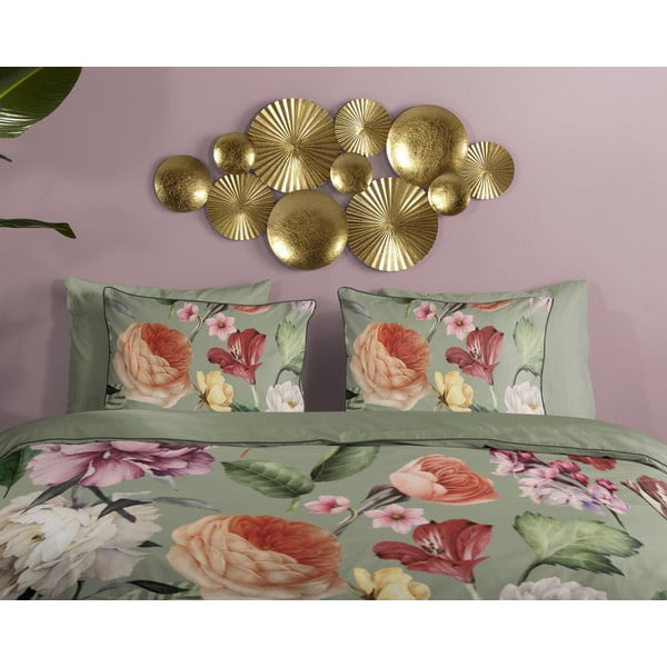 Zelena podaljšana posteljnina za zakonsko posteljo iz bombažnega satena 200x220 cm Fiori – Descanso-image-2