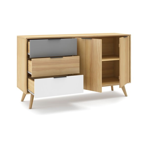 Nizka komoda iz masivnega bora v naravni barvi 140x81 cm Elfa – Marckeric-image-4