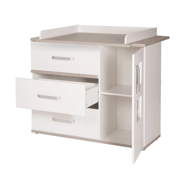 Bela nizka otroška komoda v brestovem dekorju s previjalnim pultom 117x102 cm Moritz – Roba-image-2