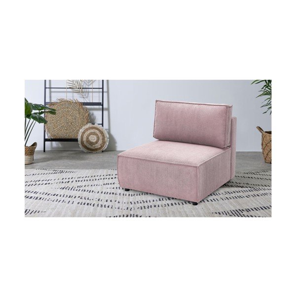 Svetlo rožnat modul za sedežno garnituro iz rebrastega žameta (sredinski modul) Nihad modular – Bobochic Paris-image-1