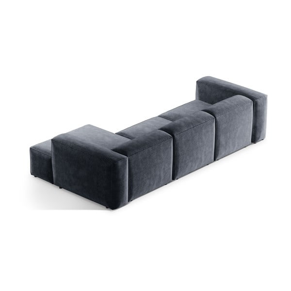 Prašno modra kotna sedežna garnitura iz rebrastega žameta (desni kot/z ležalnikom) Bergamo – Cosmopolitan Design-image-4